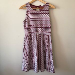 Ginger G maroon and white Aztec print skater dress
